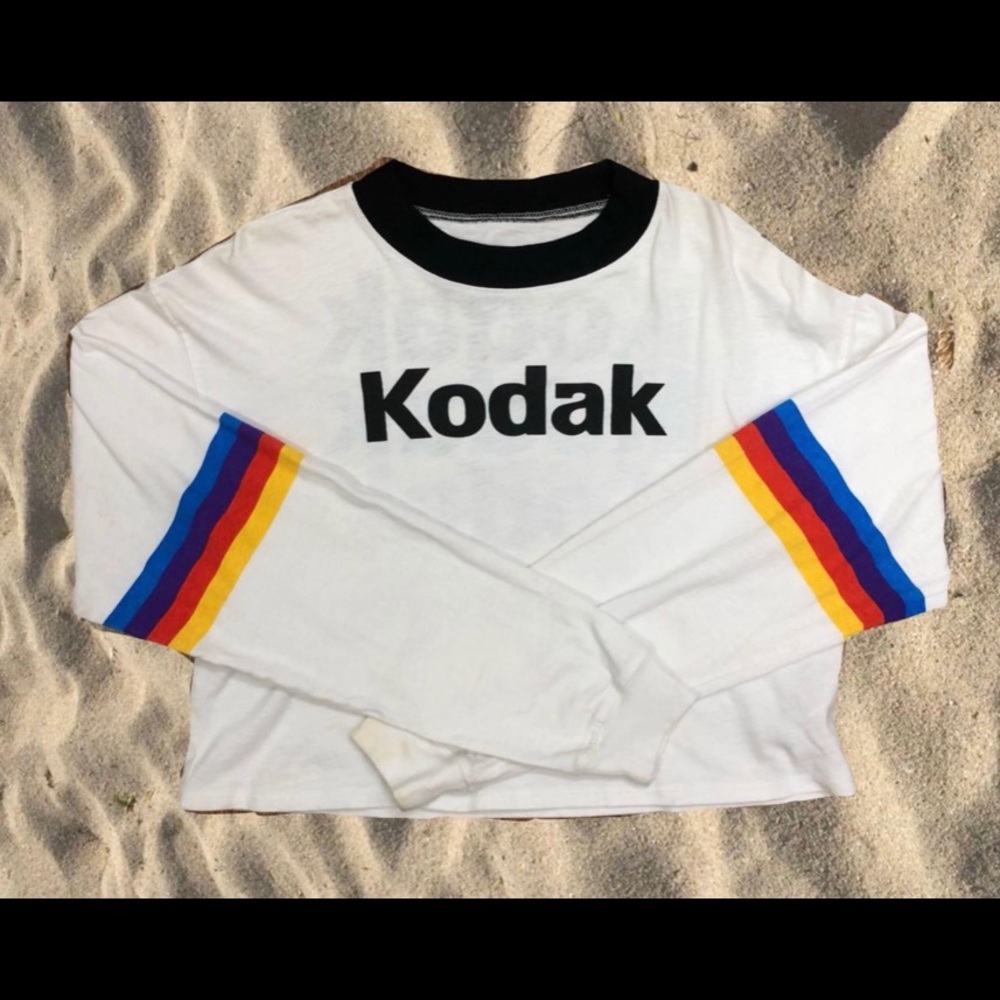 Kodak brand, white long sleeve cropped t-shirt, size small